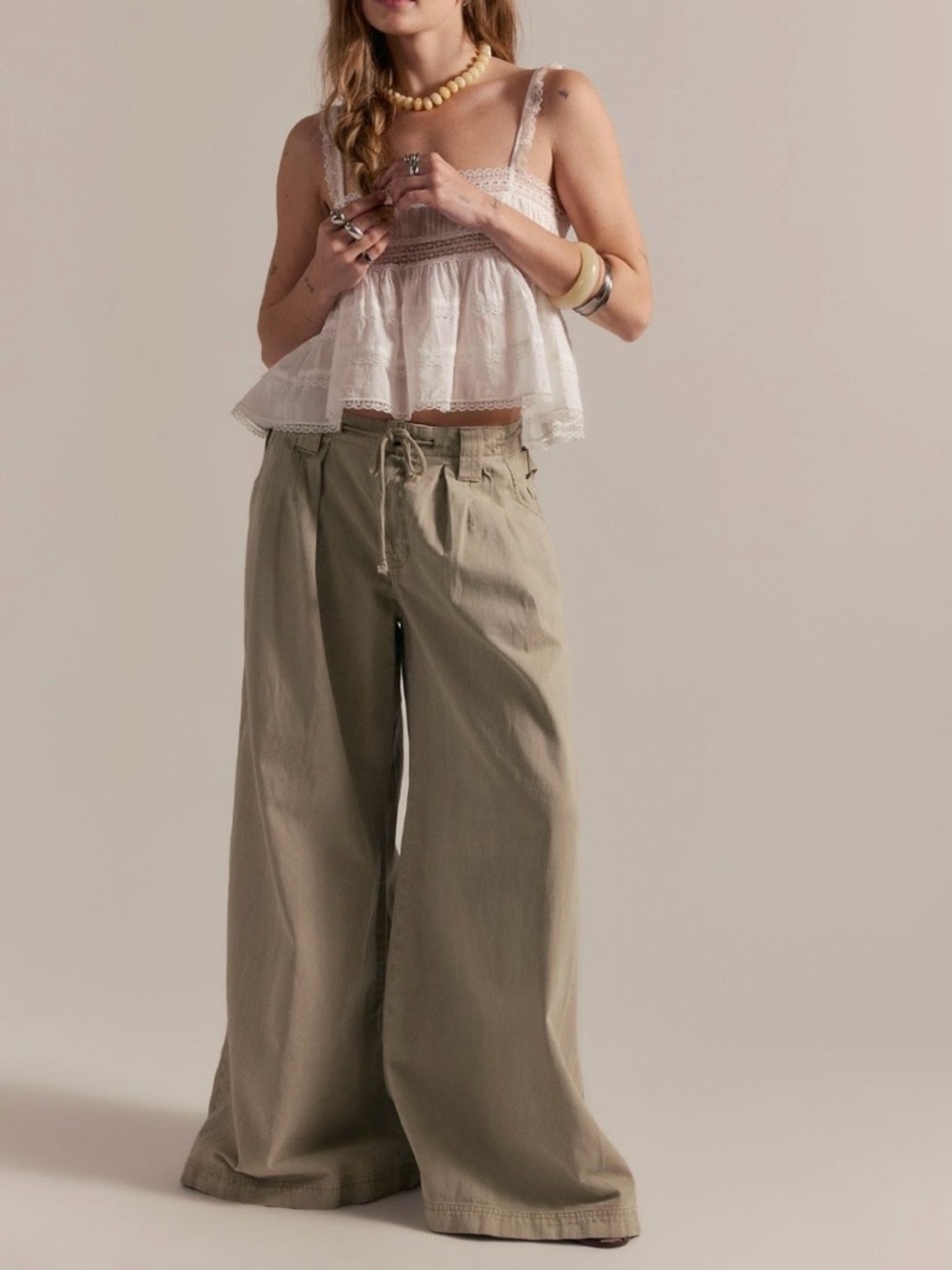 Free people nwt Julien Wide-Leg Chino Trousers XL chinchilla